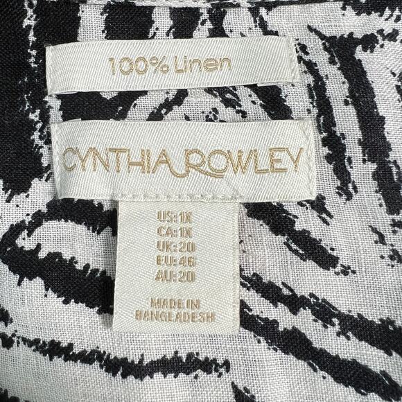 Cynthia‎ Rowley Womens Linen Button Up Tunic White Black Leaves Size 1X Beachy - Picture 5 of 6